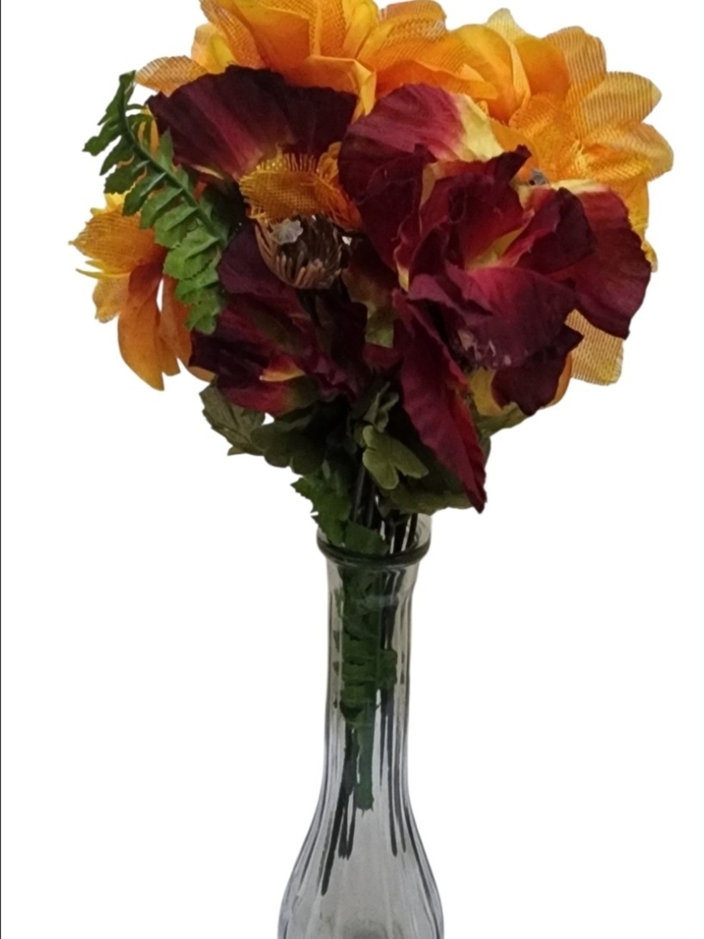 Orange and Burgundy Artificial Floral Bouquet